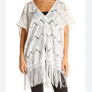 Victorias Secret Swimsuit V Neck Swim Cover Up White Crochet Fringe Hem XS/S